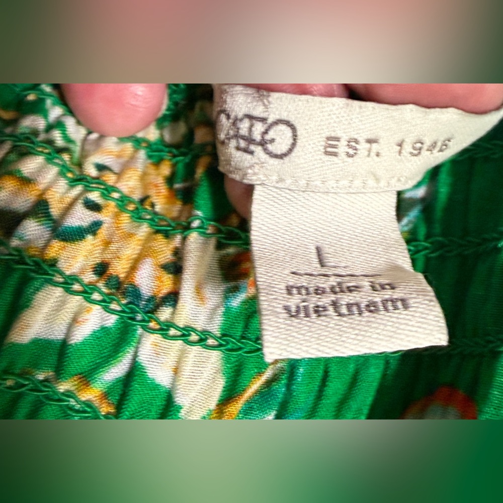 Cato Green Citrus Floral Off Shoulder Boho Tunic Top L - Picture 9 of 13